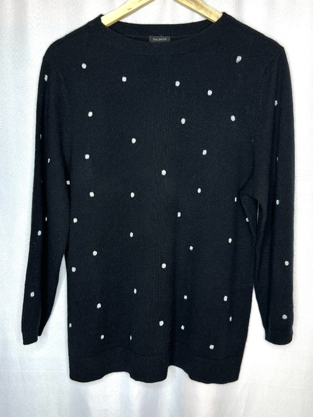 NWT Talbots Pure Cashmere Polka Dot Sweater, Size XLarge Academia Preppy Classic